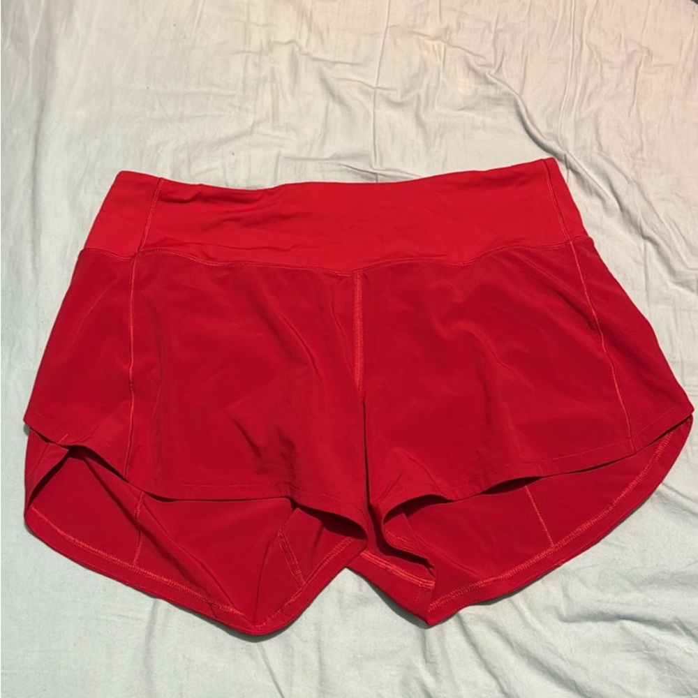 Red lululemon speed up shorts 4 inch inseam size 8
